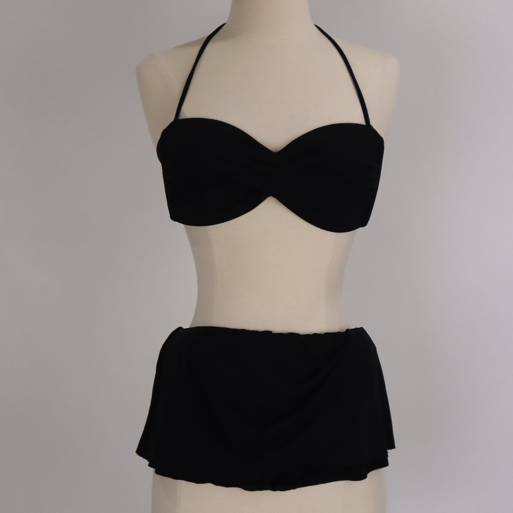 🌺 Robin Piccone Vtg Inspired Two Piece Swimsuit Black Skirt Bikini Bathing Suit